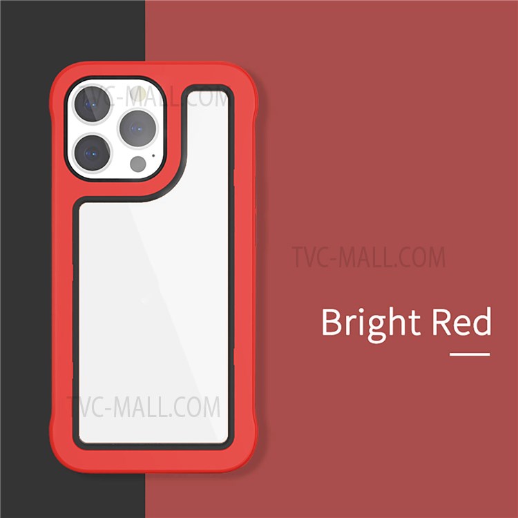 Crystal Clear 2-in-1 Heavy Duty Hard PC + Soft TPU Shock Absorption Protective Cover for iPhone 13 Pro 6.1 inch - Bright Red/Black-3