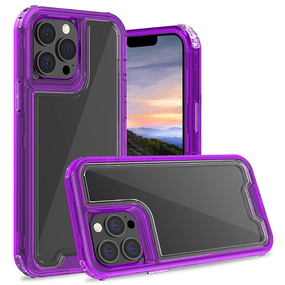 Shock-Absorbing Corners Flexible TPU + Hard PC Frame Hybrid Clear Phone Case for iPhone 13 Pro Max 6.7 inch - Transparent Light Purple-2