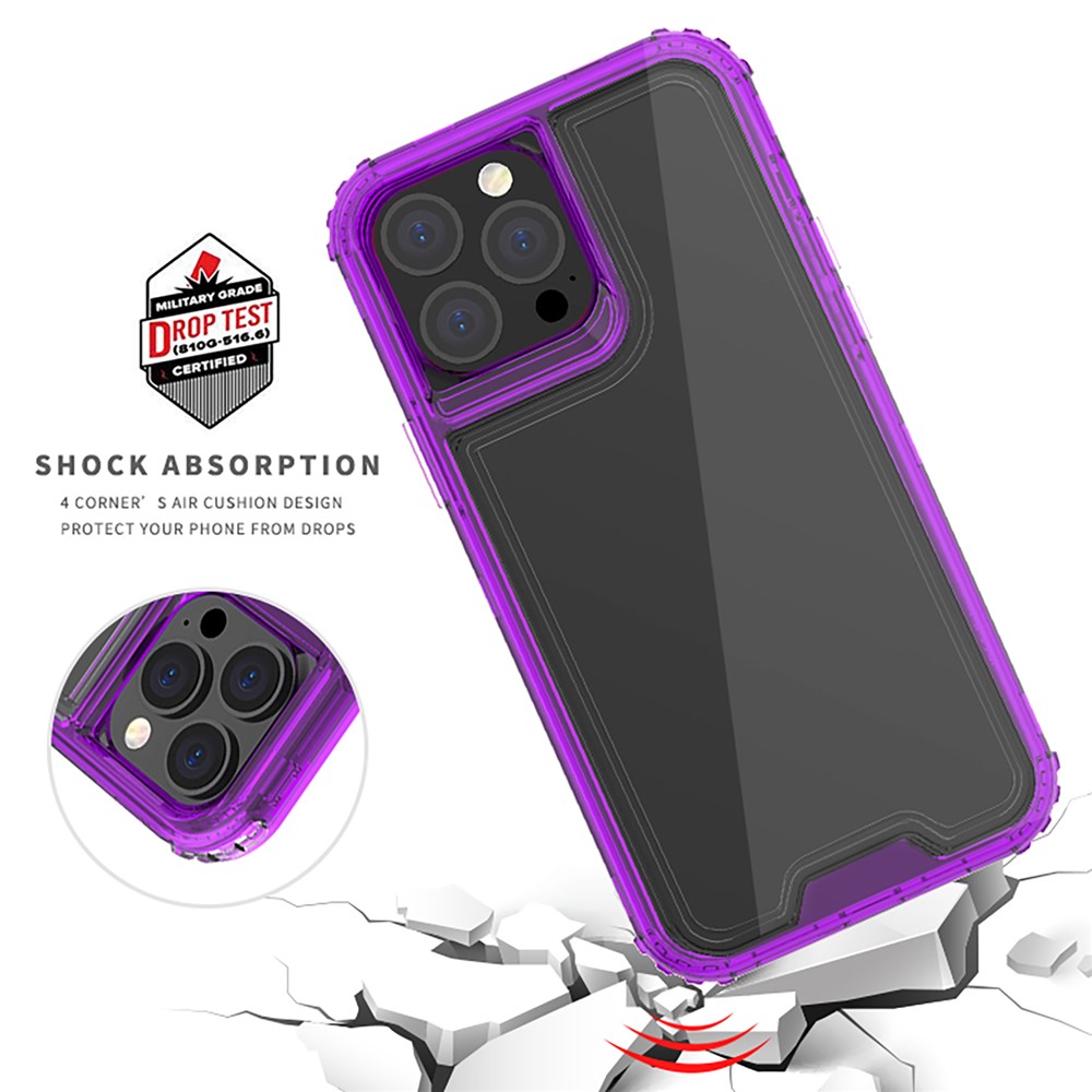 Shock-Absorbing Corners Flexible TPU + Hard PC Frame Hybrid Clear Phone Case for iPhone 13 Pro Max 6.7 inch - Transparent Light Purple-4