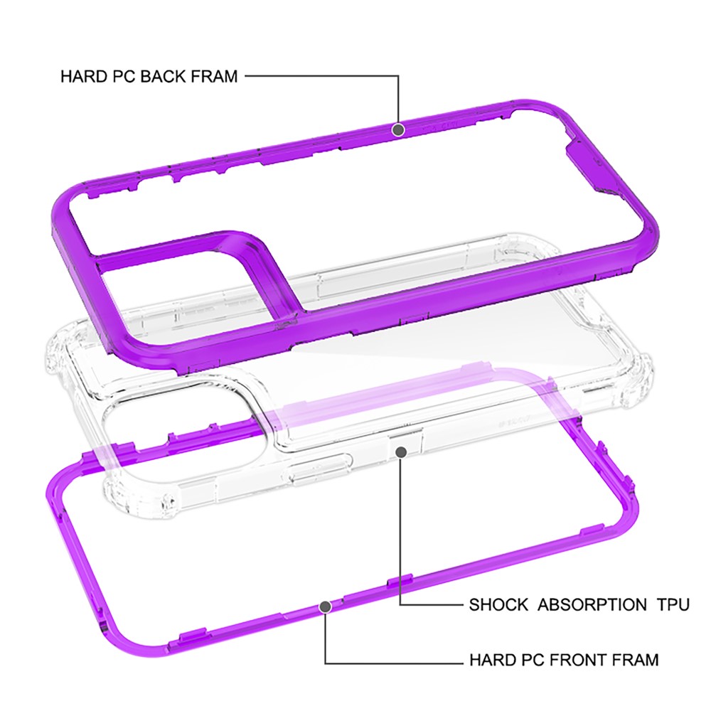 Shock-Absorbing Corners Flexible TPU + Hard PC Frame Hybrid Clear Phone Case for iPhone 13 Pro Max 6.7 inch - Transparent Light Purple-5
