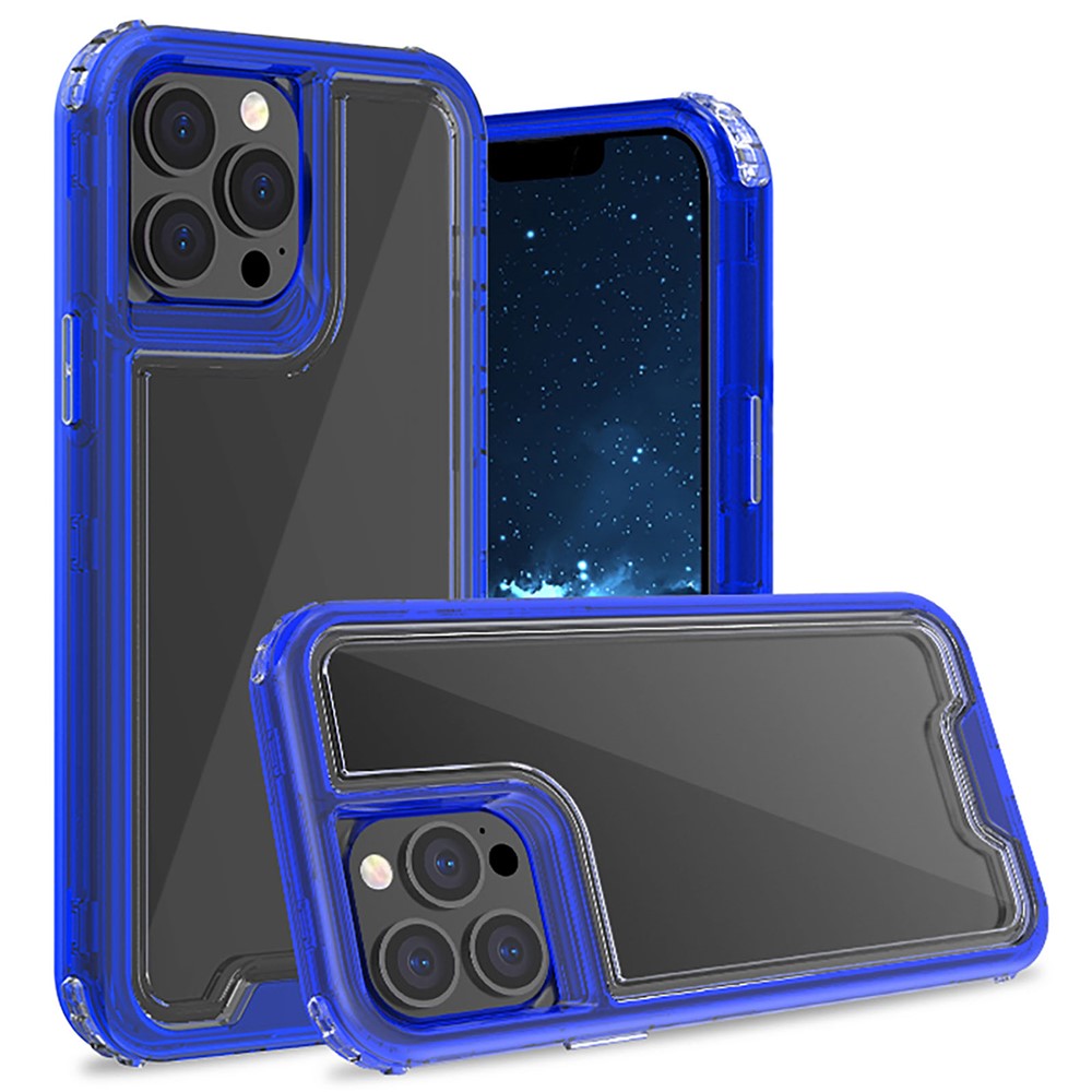 Crystal Clear 2-in-1 Heavy Duty Flexible TPU + Hard PC Frame Shockproof Protective Case for iPhone 13 Pro 6.1 inch - Transparent Dark Blue-2