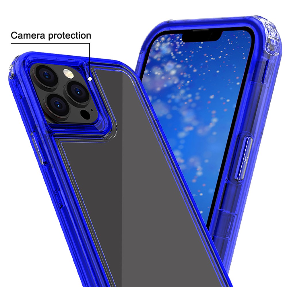 Crystal Clear 2-in-1 Heavy Duty Flexible TPU + Hard PC Frame Shockproof Protective Case for iPhone 13 Pro 6.1 inch - Transparent Dark Blue-3