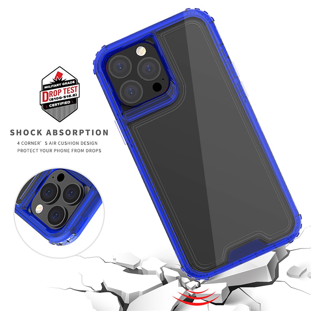 Crystal Clear 2-in-1 Heavy Duty Flexible TPU + Hard PC Frame Shockproof Protective Case for iPhone 13 Pro 6.1 inch - Transparent Dark Blue-4