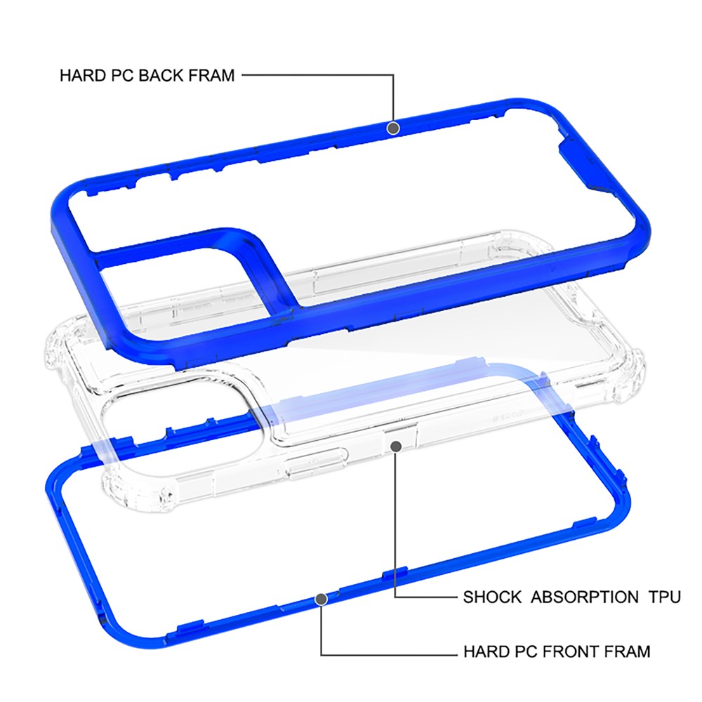 Crystal Clear 2-in-1 Heavy Duty Flexible TPU + Hard PC Frame Shockproof Protective Case for iPhone 13 Pro 6.1 inch - Transparent Dark Blue-5