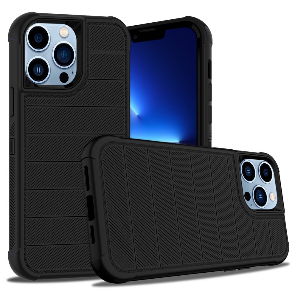Soft TPU + Hard PC + Polycarbonate 3-in-1 Shockproof Protective Anti-Slip Case with Kickstand Slide Protector Cover for iPhone 13 Pro 6.1 inch - Black-2