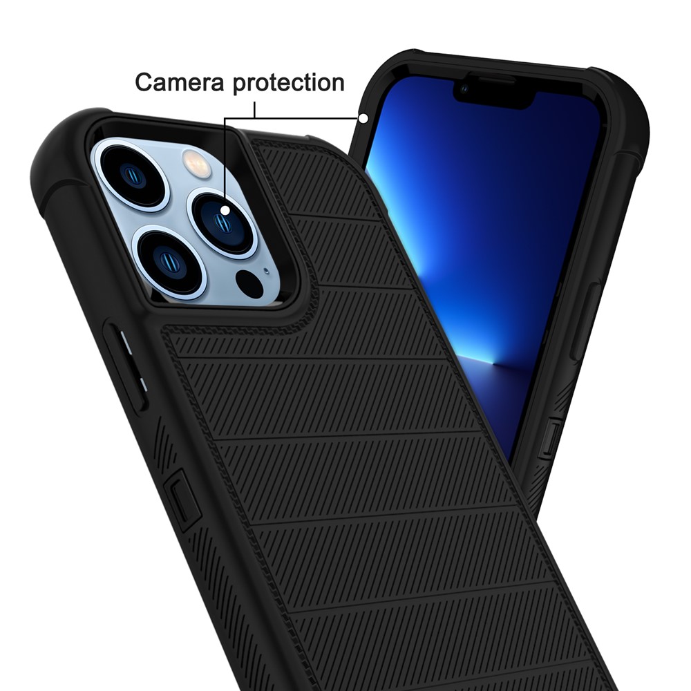 Soft TPU + Hard PC + Polycarbonate 3-in-1 Shockproof Protective Anti-Slip Case with Kickstand Slide Protector Cover for iPhone 13 Pro 6.1 inch - Black-3