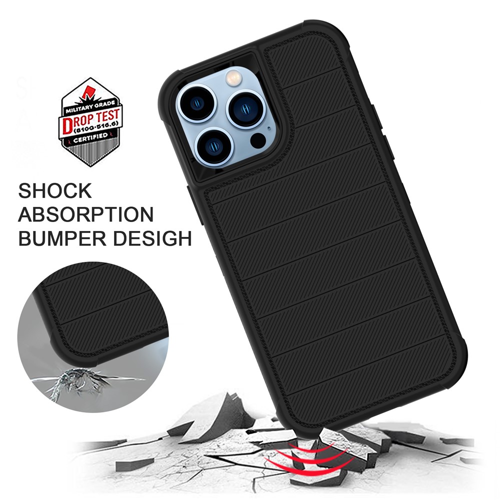 Soft TPU + Hard PC + Polycarbonate 3-in-1 Shockproof Protective Anti-Slip Case with Kickstand Slide Protector Cover for iPhone 13 Pro 6.1 inch - Black-5