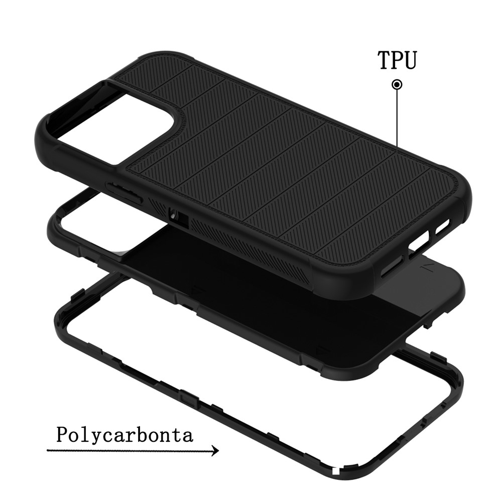 Soft TPU + Hard PC + Polycarbonate 3-in-1 Shockproof Protective Anti-Slip Case with Kickstand Slide Protector Cover for iPhone 13 Pro 6.1 inch - Black-6