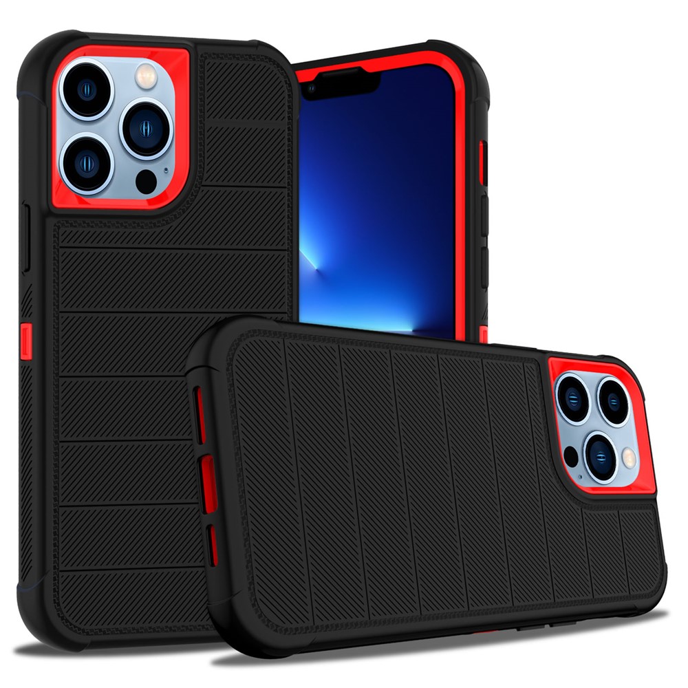 Anti-Scratch Soft TPU + Hard PC + Polycarbonate Protective Shockproof Case with Kickstand Slide Protector Cover for iPhone 13 Pro Max 6.7 inch - Red/Black-2