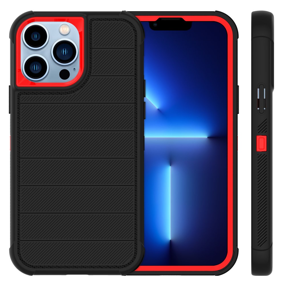 Anti-Scratch Soft TPU + Hard PC + Polycarbonate Protective Shockproof Case with Kickstand Slide Protector Cover for iPhone 13 Pro Max 6.7 inch - Red/Black-4