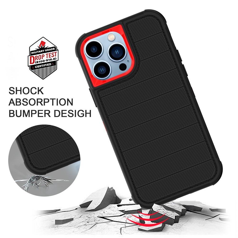 Anti-Scratch Soft TPU + Hard PC + Polycarbonate Protective Shockproof Case with Kickstand Slide Protector Cover for iPhone 13 Pro Max 6.7 inch - Red/Black-5