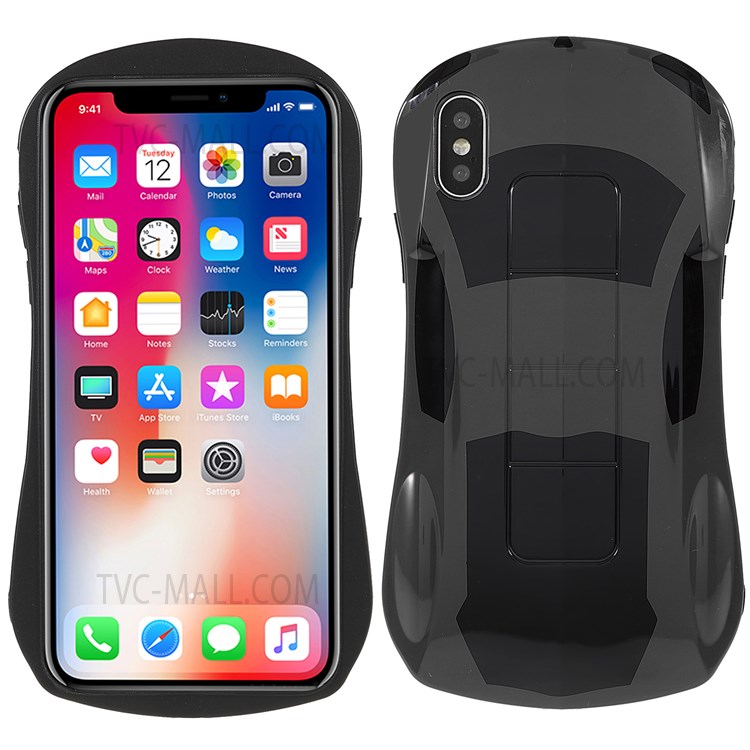 For iPhone X/XS 5.8 inch Anti-dust Phone Case 3D Sports Car Shaped IMD Shockproof Flexible TPU Phone Covering - Black-1