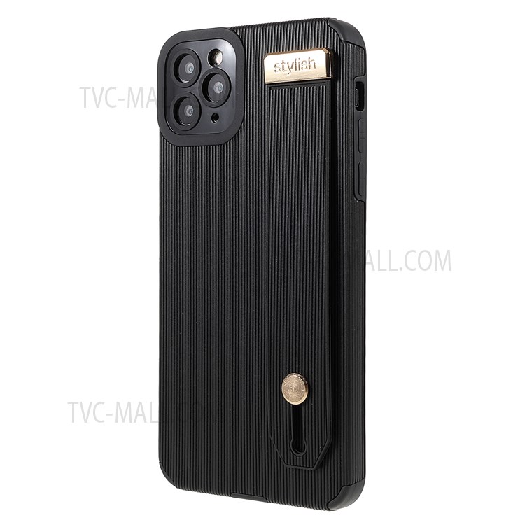 Hand Strap Kickstand TPU+Microfiber Leather Phone Case Phone Cover for iPhone 11 Pro Max 6.5 inch - Black-3
