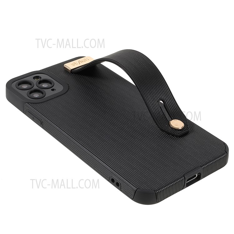 Hand Strap Kickstand TPU+Microfiber Leather Phone Case Phone Cover for iPhone 11 Pro Max 6.5 inch - Black-4