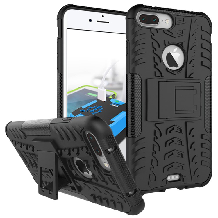 

For iPhone 8 Plus / 7 Plus 5.5 inch Cool Tyre PC + TPU Case Dual Guard with Kickstand - Black