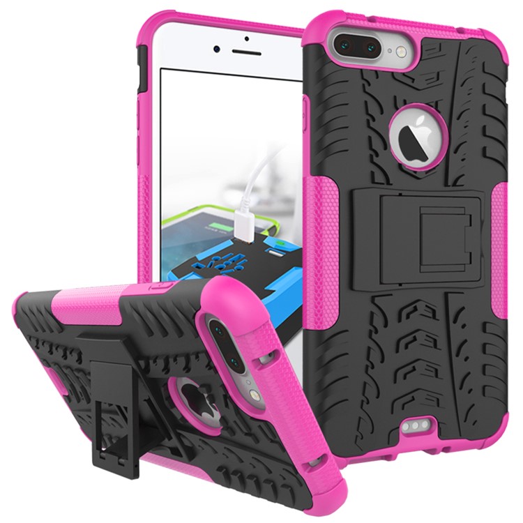 

Cool Tyre PC + TPU Hybrid Cover with Kickstand for iPhone 8 Plus / 7 Plus 5.5 inch - Rose