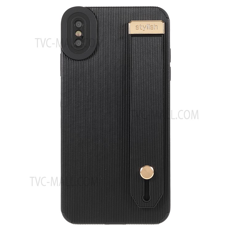 Anti-fall TPU+Microfiber Leather Phone Case Phone Cover with Hand Strap Kickstand for iPhone X/XS 5.8 inch - Black-2