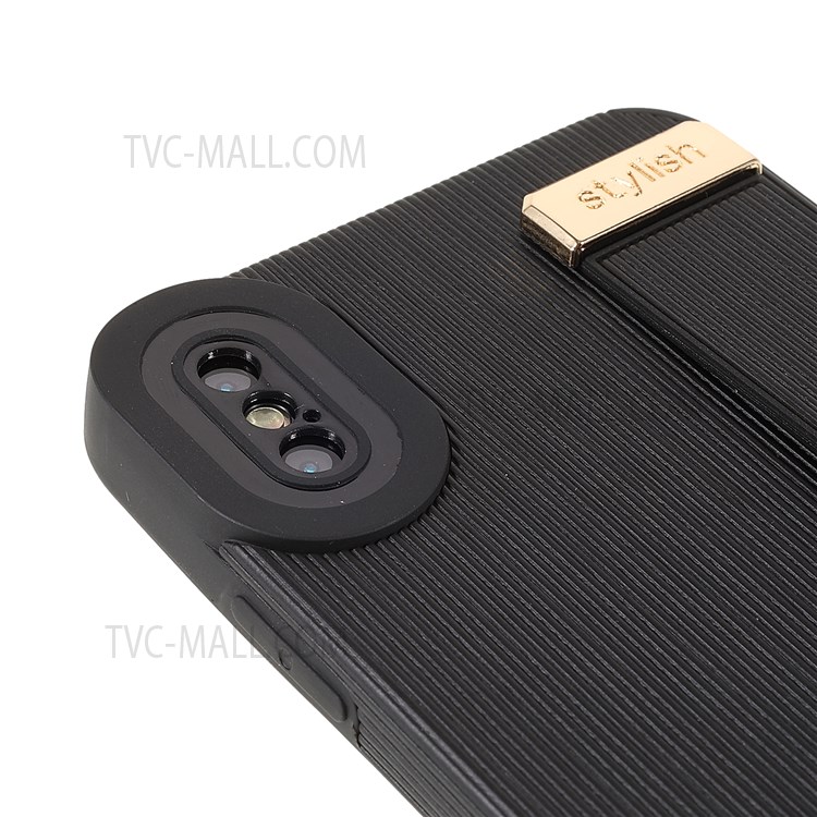 Anti-fall TPU+Microfiber Leather Phone Case Phone Cover with Hand Strap Kickstand for iPhone X/XS 5.8 inch - Black-6