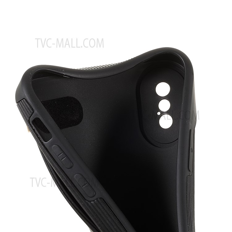 Anti-fall TPU+Microfiber Leather Phone Case Phone Cover with Hand Strap Kickstand for iPhone X/XS 5.8 inch - Black-8