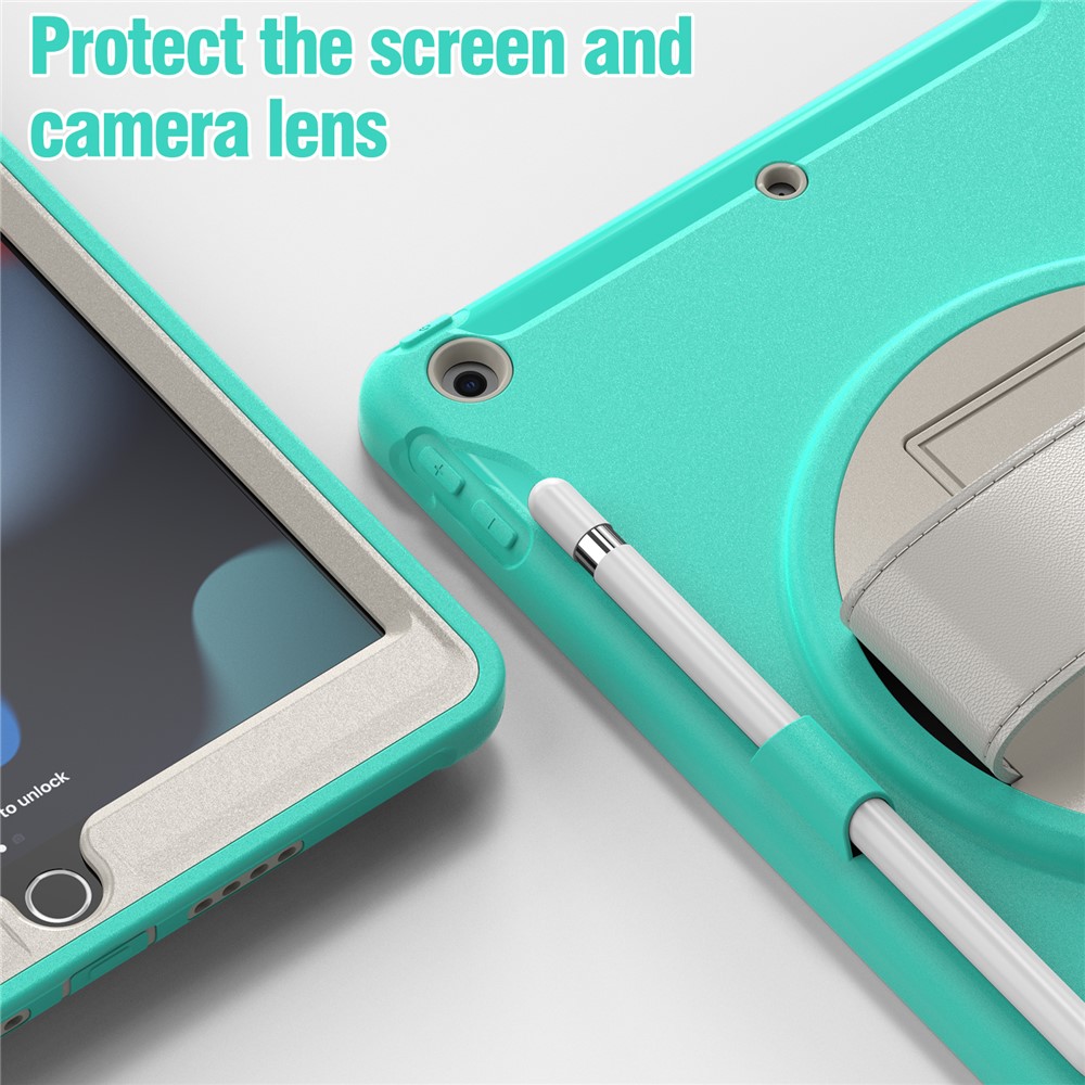 Hidden Kickstand PC + TPU Shockproof Tablet Case Cover with Hand Strap for iPad 10.2 (2021)/(2020)/(2019) - Mint Green-10
