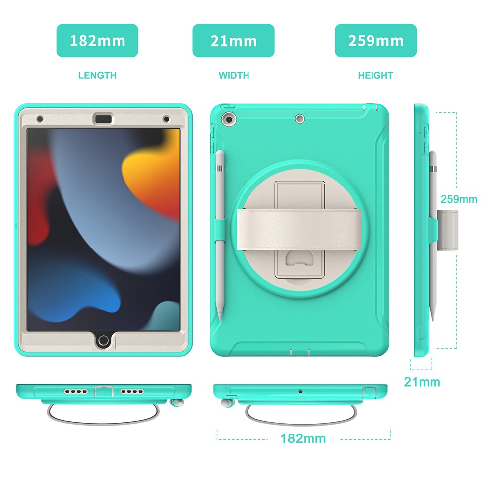 Hidden Kickstand PC + TPU Shockproof Tablet Case Cover with Hand Strap for iPad 10.2 (2021)/(2020)/(2019) - Mint Green-12