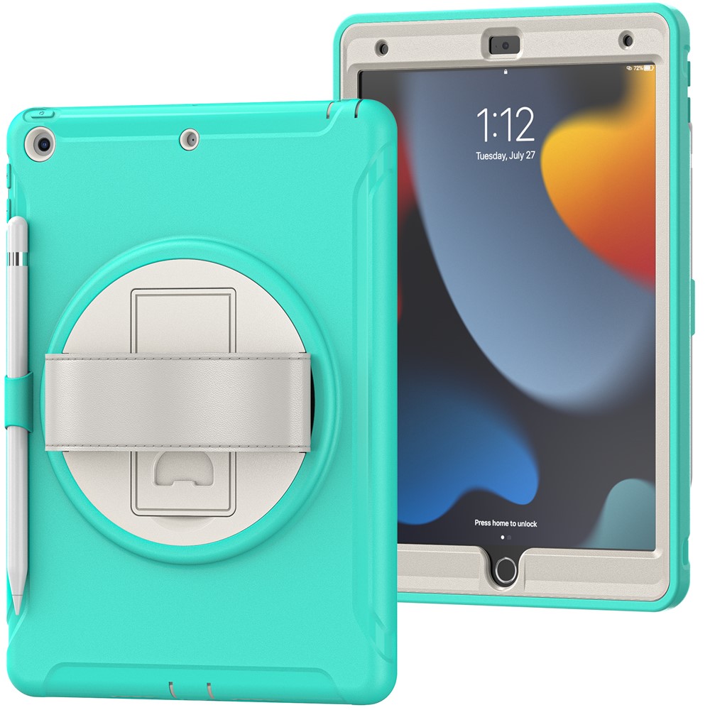 Hidden Kickstand PC + TPU Shockproof Tablet Case Cover with Hand Strap for iPad 10.2 (2021)/(2020)/(2019) - Mint Green-2