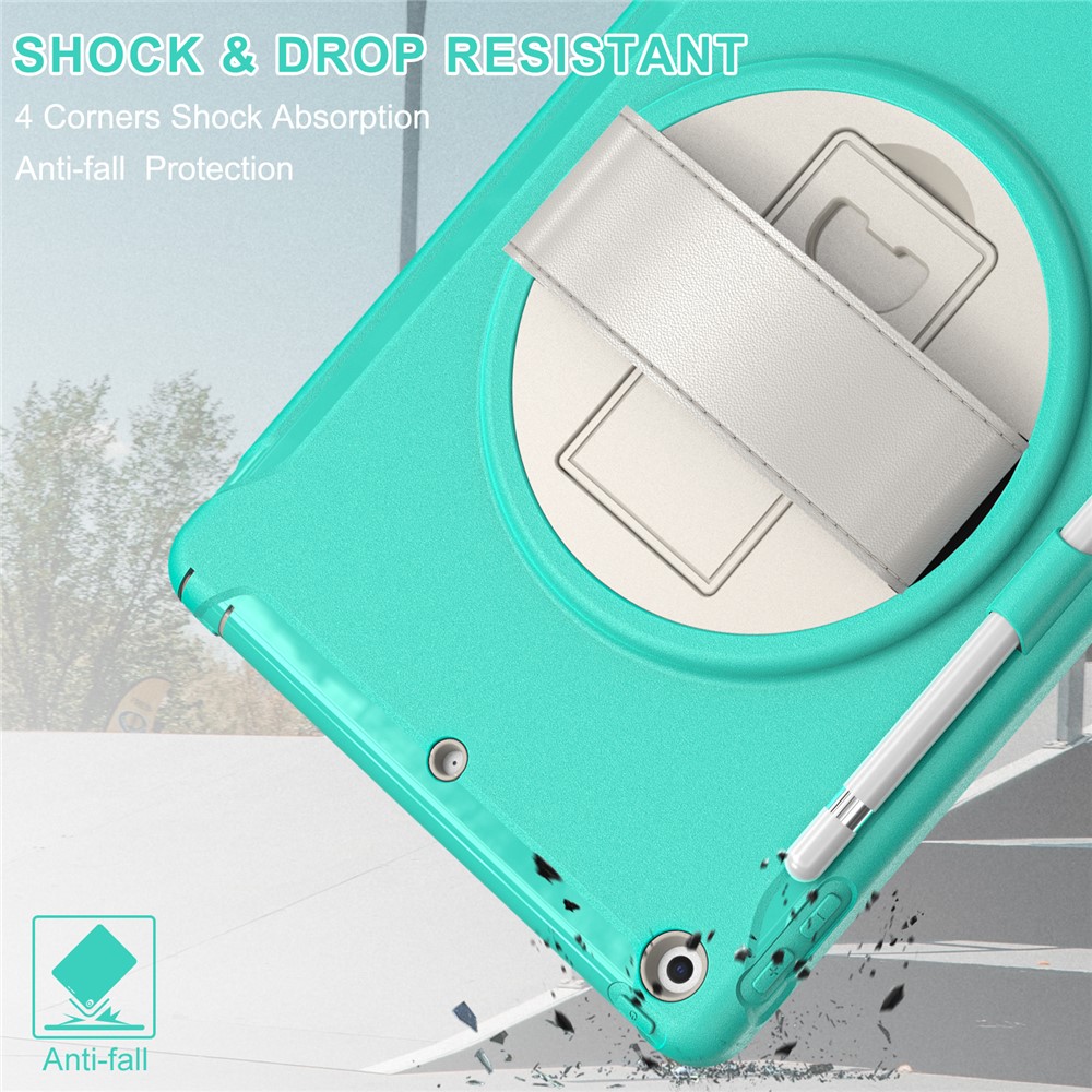 Hidden Kickstand PC + TPU Shockproof Tablet Case Cover with Hand Strap for iPad 10.2 (2021)/(2020)/(2019) - Mint Green-3