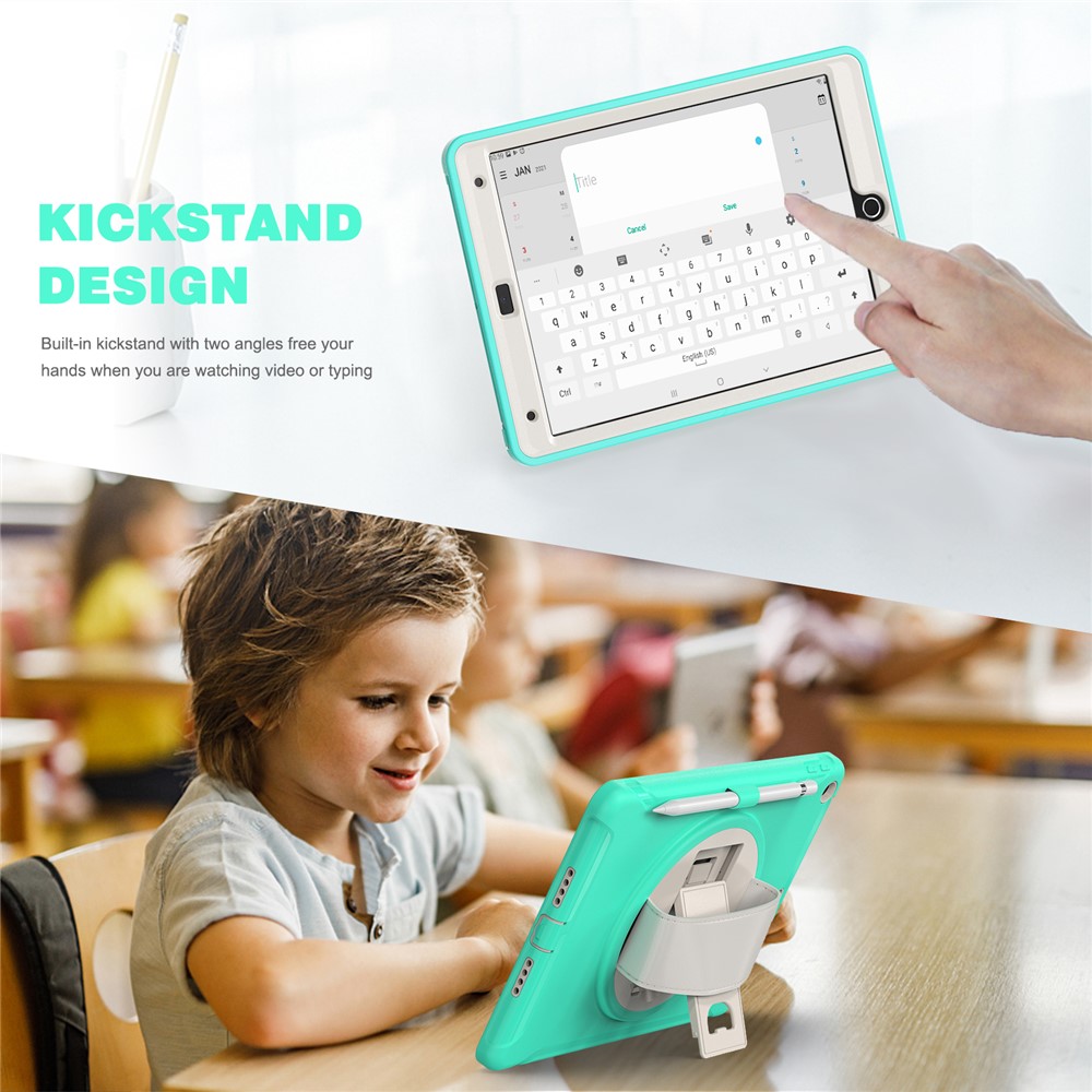 Hidden Kickstand PC + TPU Shockproof Tablet Case Cover with Hand Strap for iPad 10.2 (2021)/(2020)/(2019) - Mint Green-4