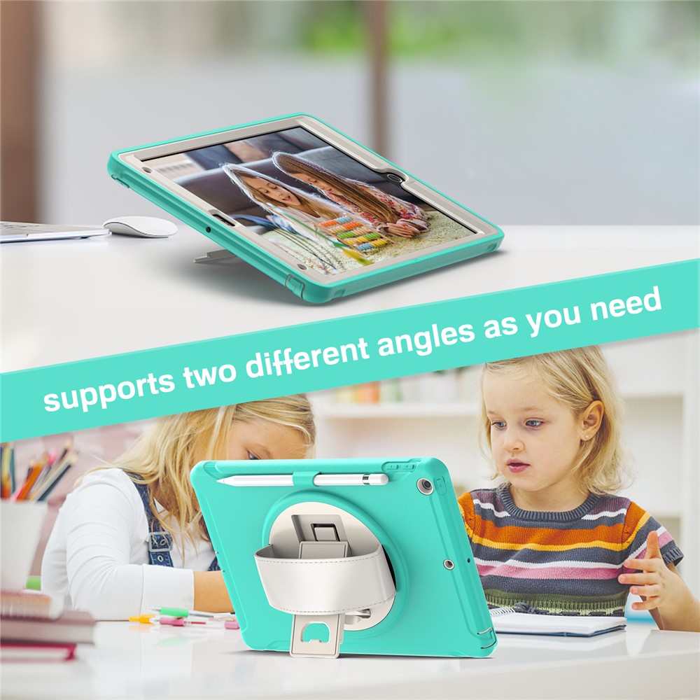 Hidden Kickstand PC + TPU Shockproof Tablet Case Cover with Hand Strap for iPad 10.2 (2021)/(2020)/(2019) - Mint Green-5