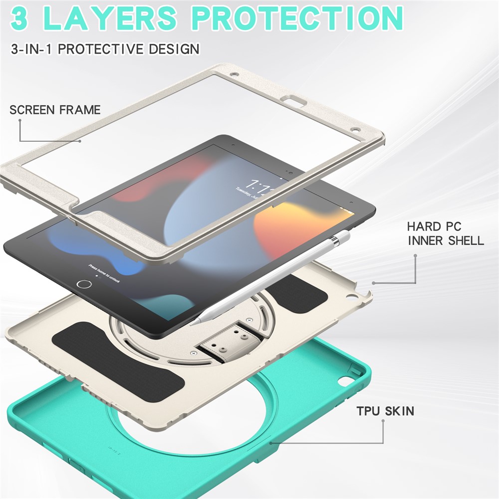 Hidden Kickstand PC + TPU Shockproof Tablet Case Cover with Hand Strap for iPad 10.2 (2021)/(2020)/(2019) - Mint Green-6