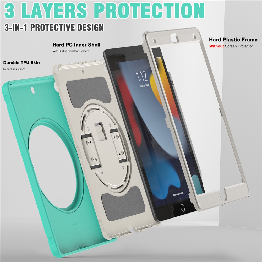 Hidden Kickstand PC + TPU Shockproof Tablet Case Cover with Hand Strap for iPad 10.2 (2021)/(2020)/(2019) - Mint Green-7