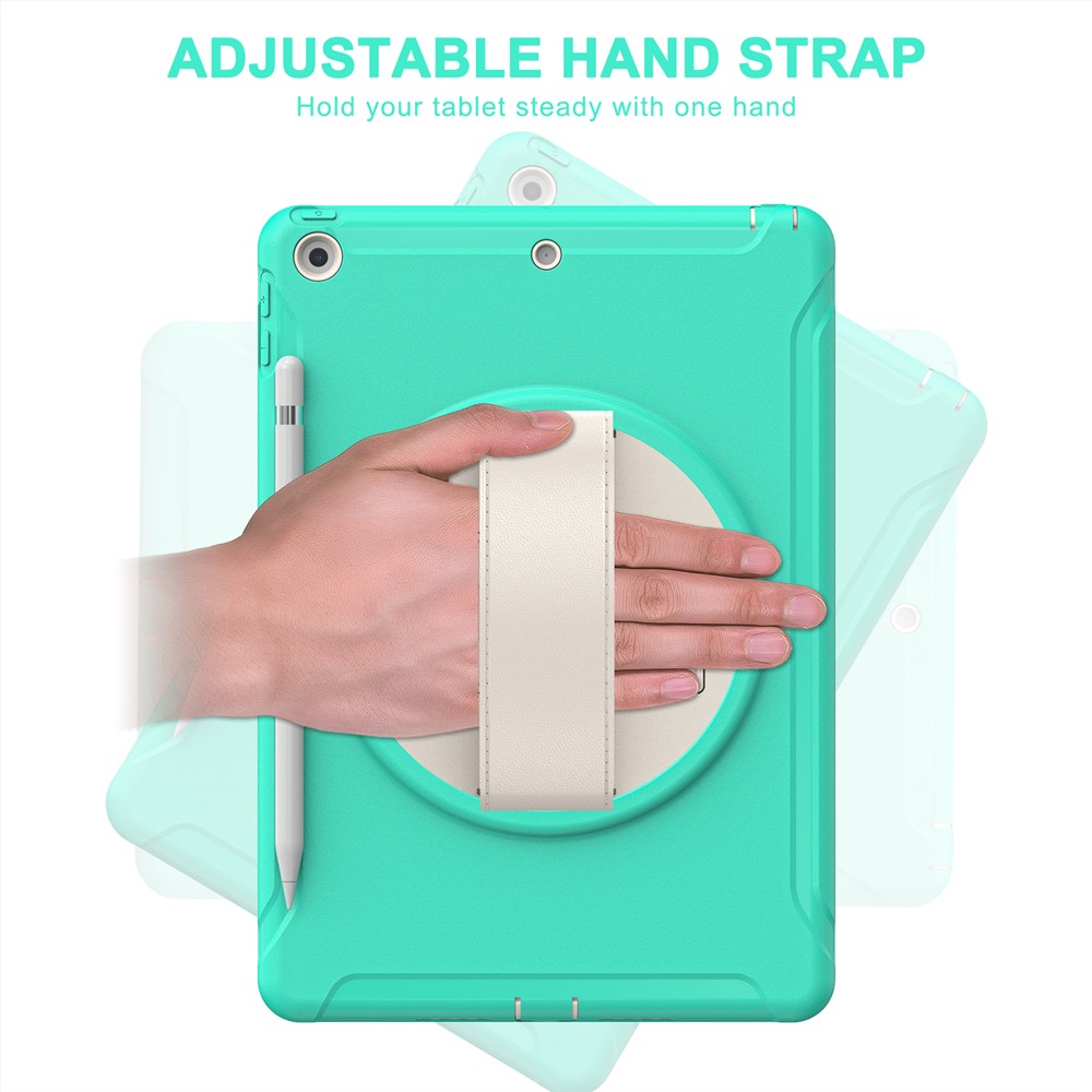 Hidden Kickstand PC + TPU Shockproof Tablet Case Cover with Hand Strap for iPad 10.2 (2021)/(2020)/(2019) - Mint Green-8