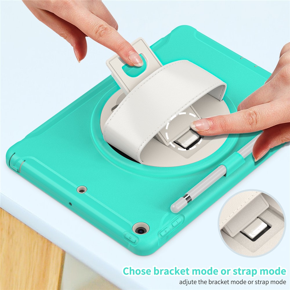 Hidden Kickstand PC + TPU Shockproof Tablet Case Cover with Hand Strap for iPad 10.2 (2021)/(2020)/(2019) - Mint Green-9