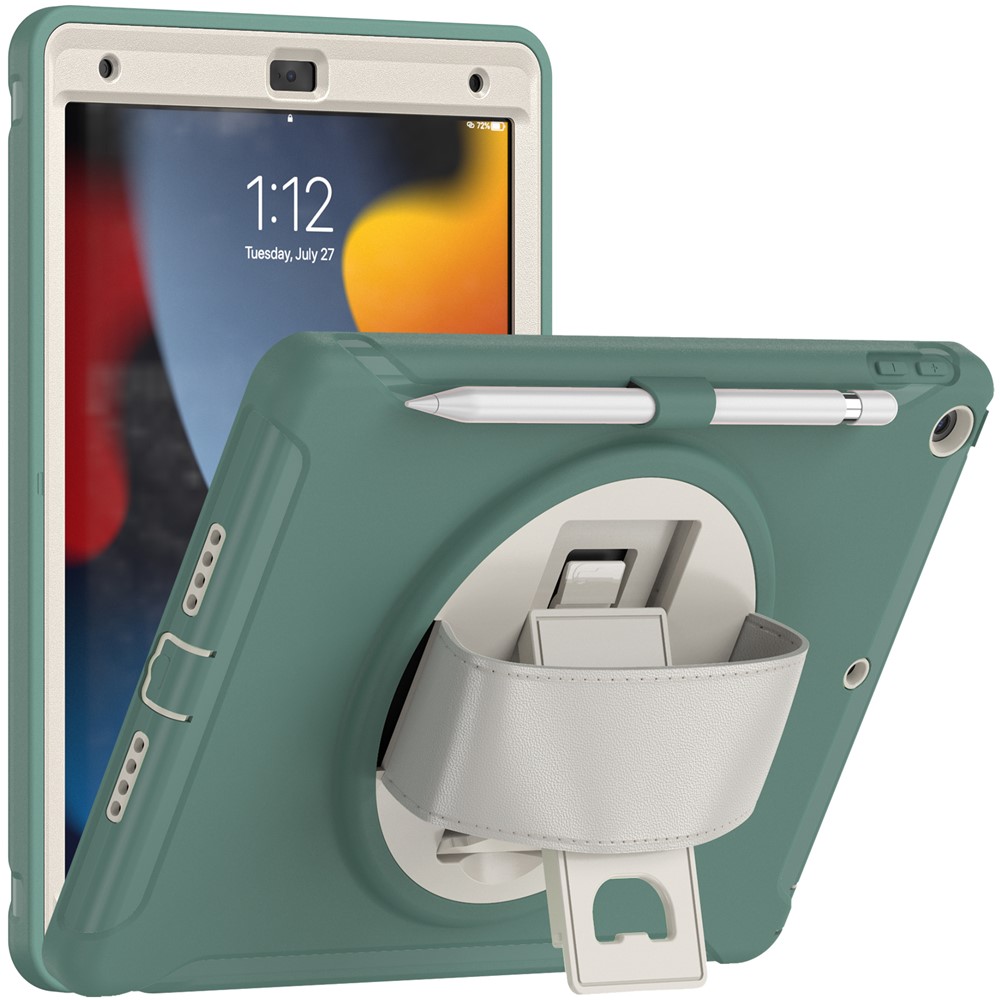Hidden Kickstand PC + TPU Shockproof Tablet Case Cover with Hand Strap for iPad 10.2 (2021)/(2020)/(2019) - Emerald Green