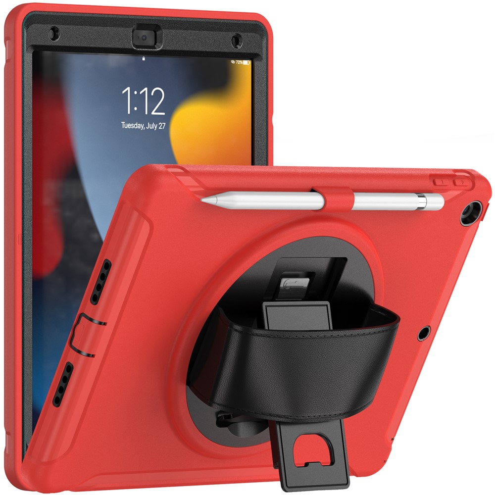 Hidden Kickstand PC + TPU Shockproof Tablet Case Cover with Hand Strap for iPad 10.2 (2021)/(2020)/(2019) - Red