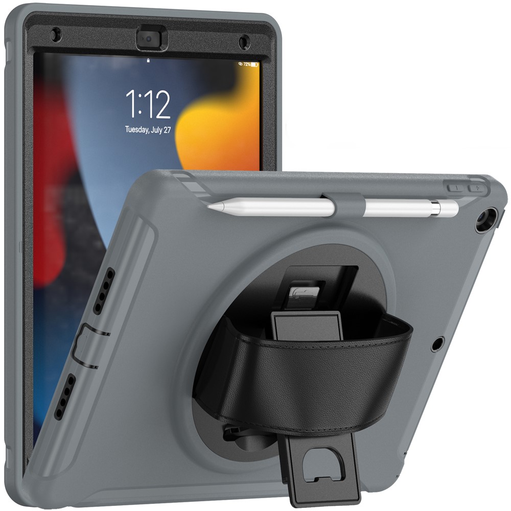 Hidden Kickstand PC + TPU Shockproof Tablet Case Cover with Hand Strap for iPad 10.2 (2021)/(2020)/(2019) - Grey
