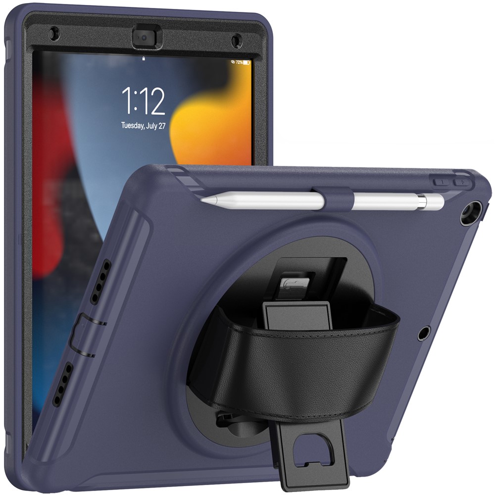 Hidden Kickstand PC + TPU Shockproof Tablet Case Cover with Hand Strap for iPad 10.2 (2021)/(2020)/(2019) - Blue