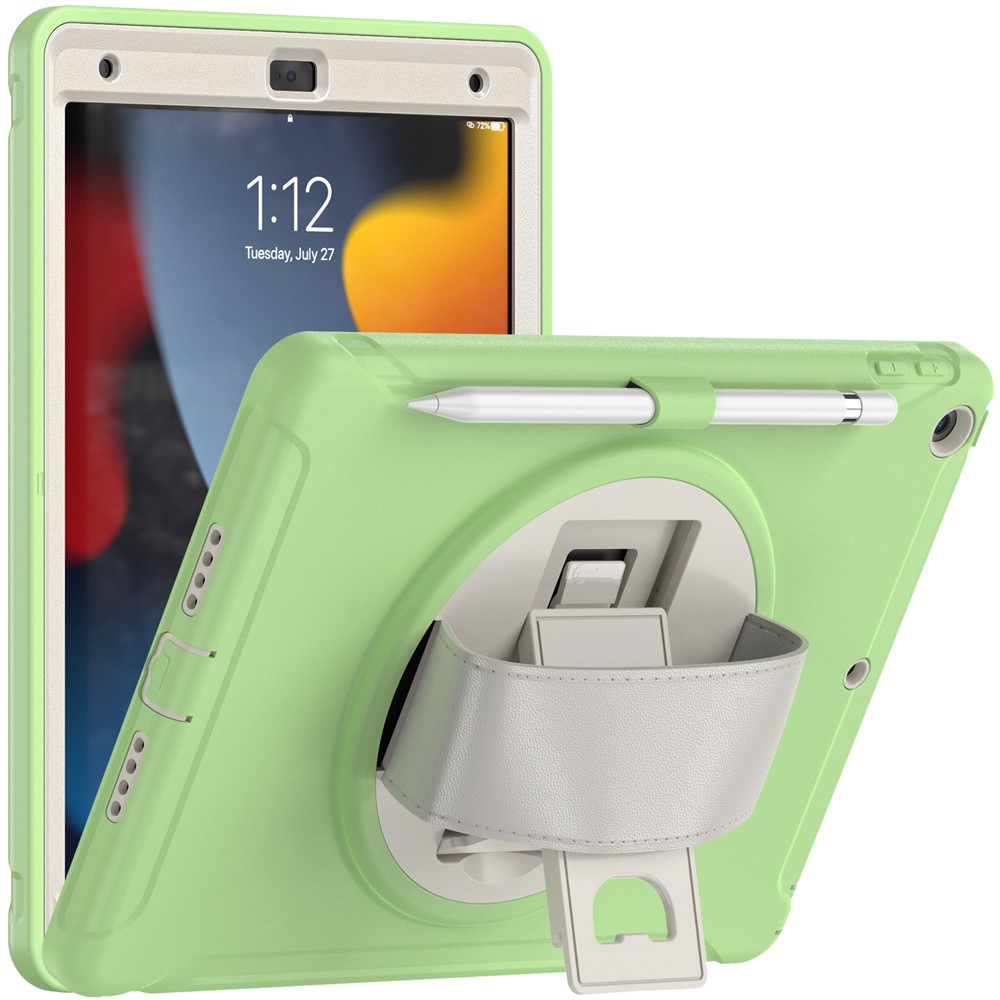 Hidden Kickstand PC + TPU Shockproof Tablet Case Cover with Hand Strap for iPad 10.2 (2021)/(2020)/(2019) - Matcha Green