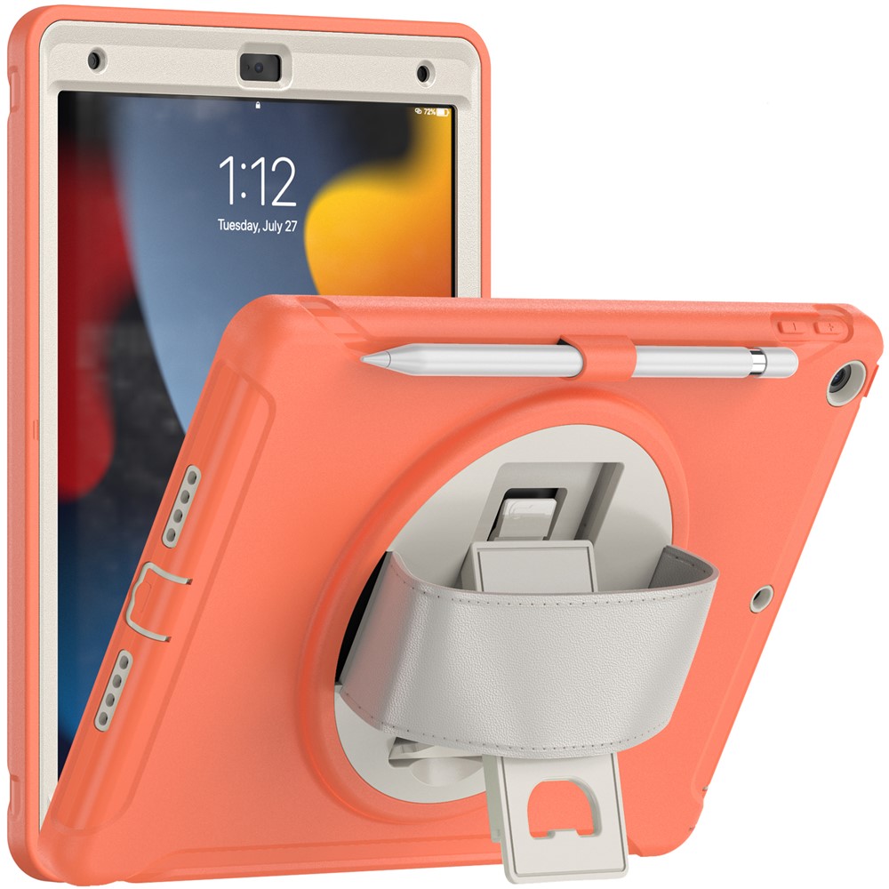 Hidden Kickstand PC + TPU Shockproof Tablet Case Cover with Hand Strap for iPad 10.2 (2021)/(2020)/(2019) - Coral Orange