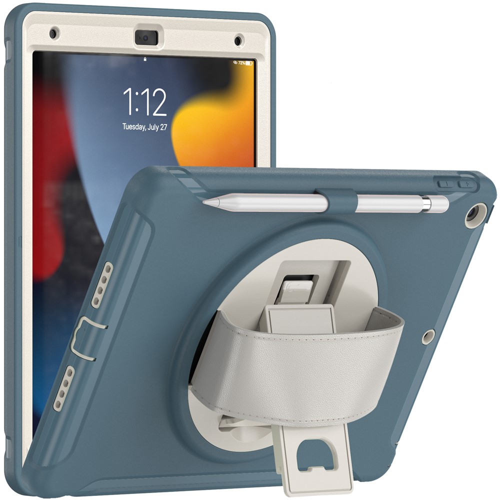 Hidden Kickstand PC + TPU Shockproof Tablet Case Cover with Hand Strap for iPad 10.2 (2021)/(2020)/(2019) - Cornflower Blue