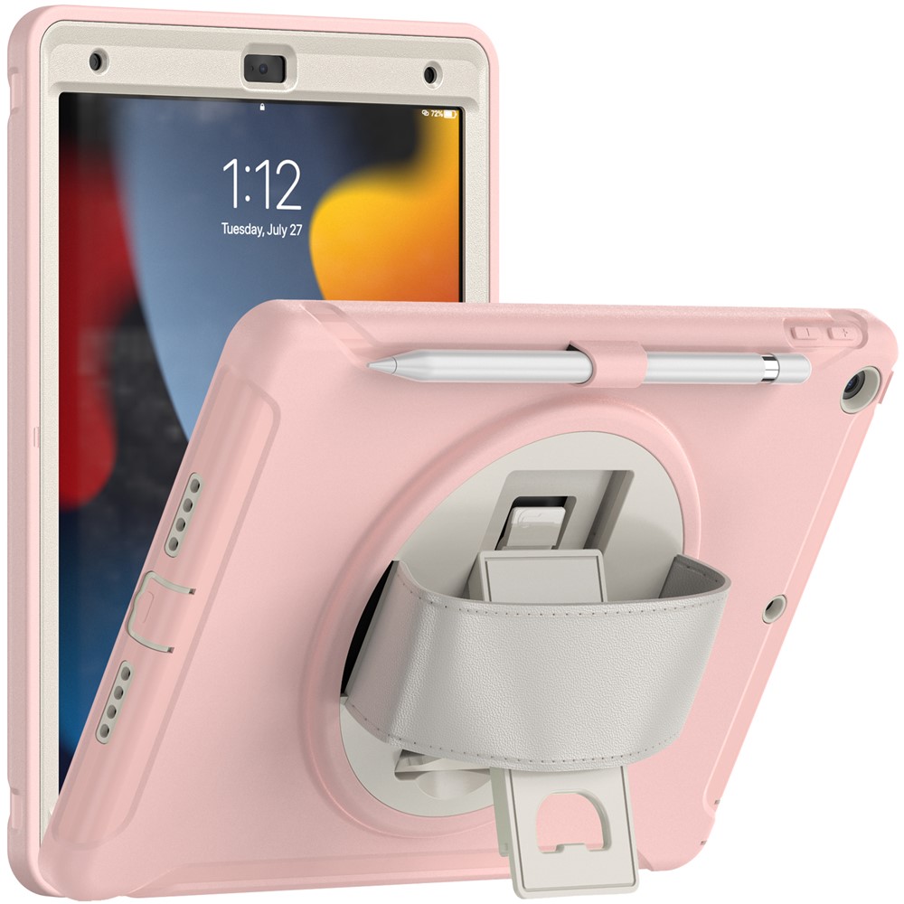 Hidden Kickstand PC + TPU Shockproof Tablet Case Cover with Hand Strap for iPad 10.2 (2021)/(2020)/(2019) - Cherry Blossoms Pink