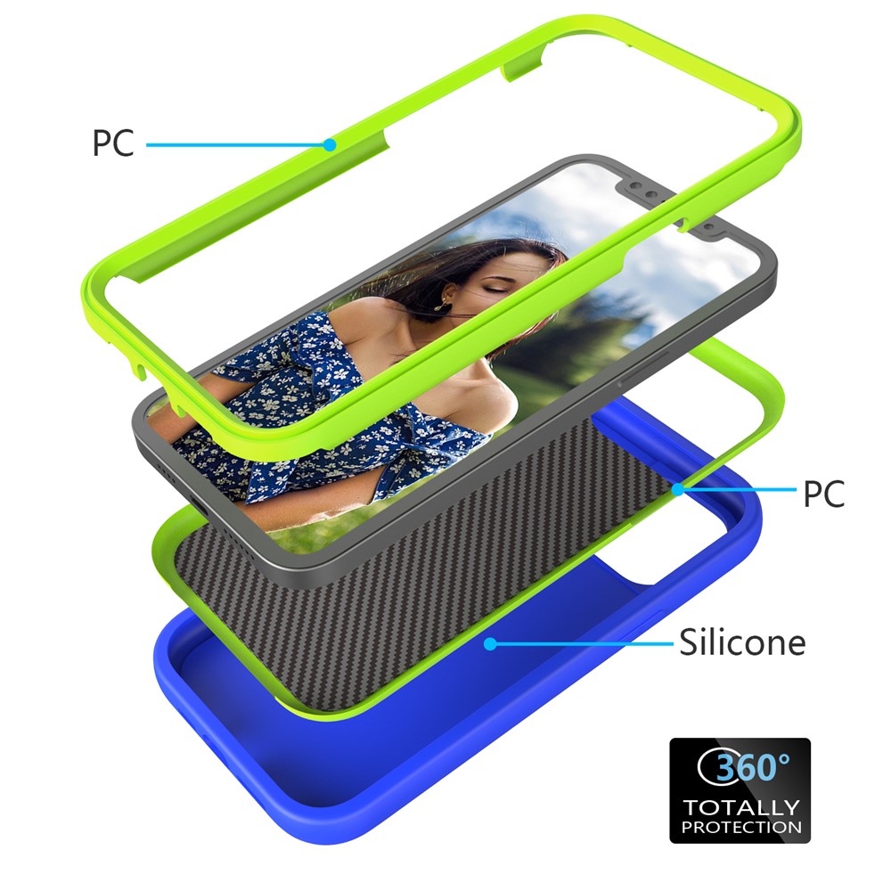 PC + Silicone Hybrid Phone Case Dual-Protection Detachable 2-in-1 Anti-Slip Wave Texture Phone Cover for iPhone 12 Pro Max 6.7 inch - Blue/Green-2