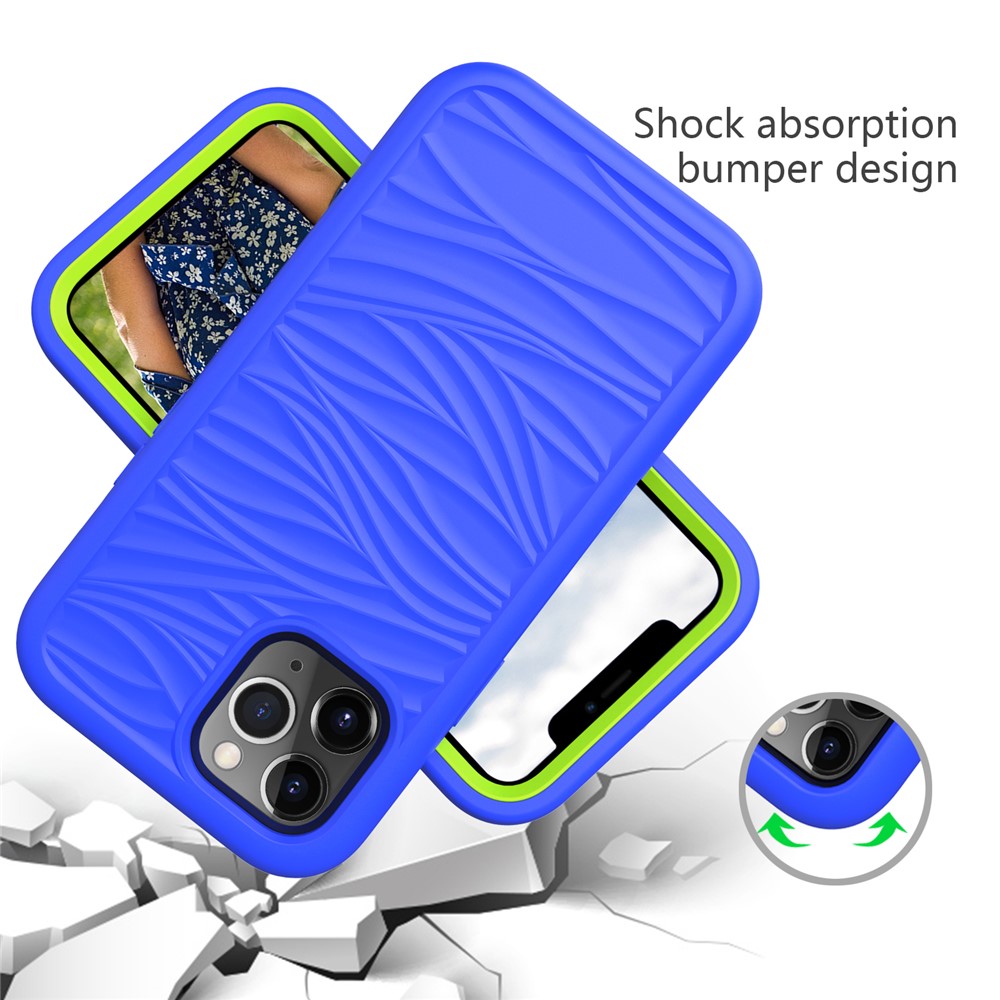 PC + Silicone Hybrid Phone Case Dual-Protection Detachable 2-in-1 Anti-Slip Wave Texture Phone Cover for iPhone 12 Pro Max 6.7 inch - Blue/Green-3