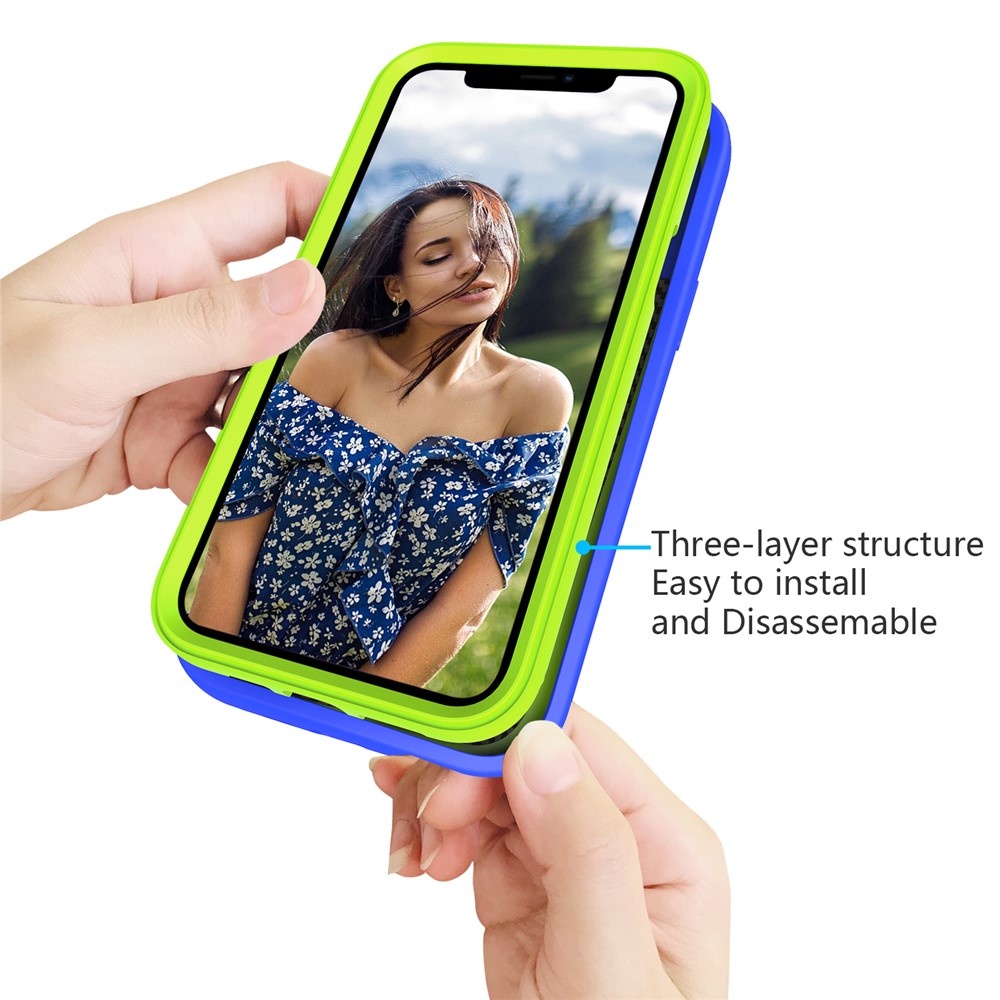 PC + Silicone Hybrid Phone Case Dual-Protection Detachable 2-in-1 Anti-Slip Wave Texture Phone Cover for iPhone 12 Pro Max 6.7 inch - Blue/Green-4