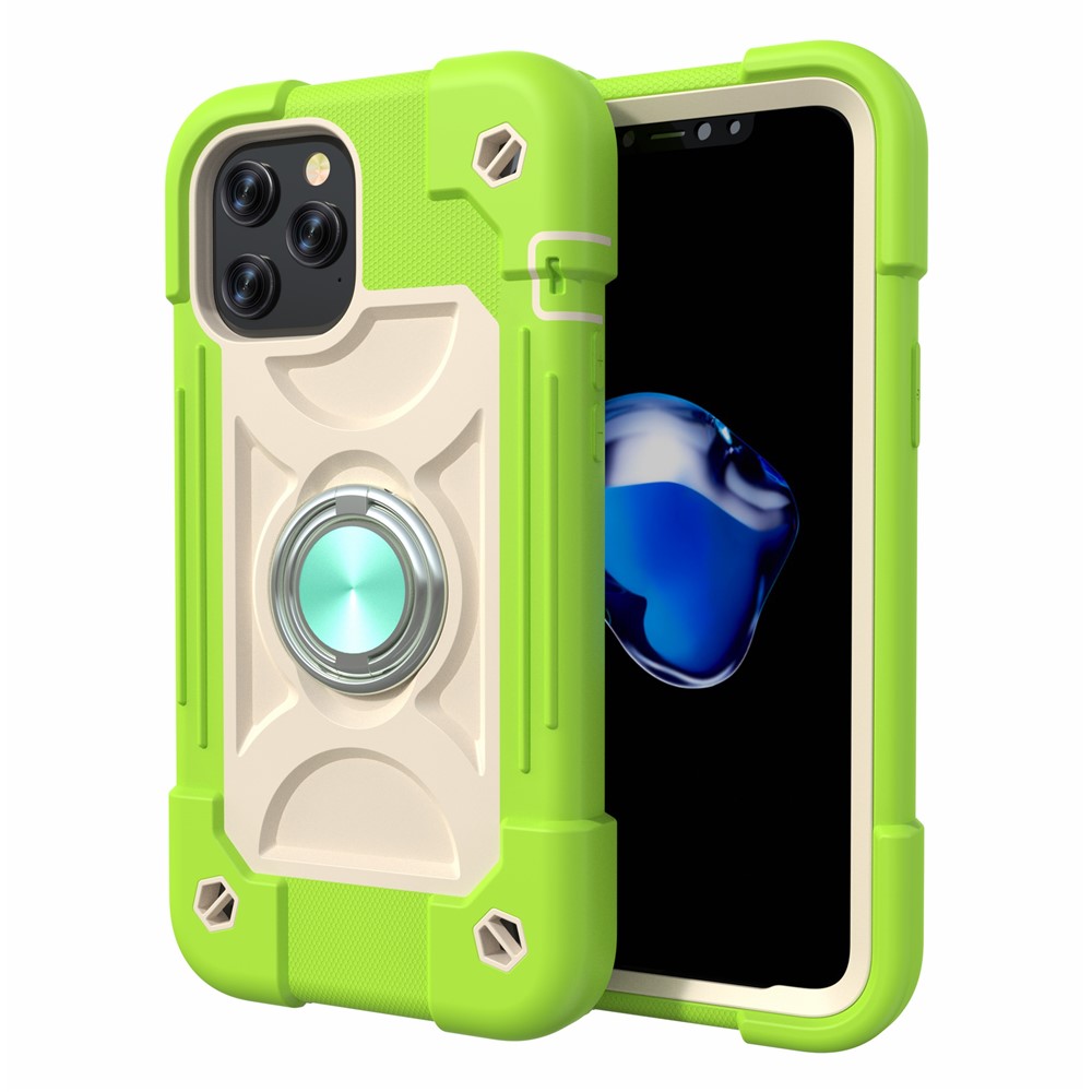 PC + Silicone Phone Case 3-in-1 Built-in Magnetic Metal Plate Anti-Drop Air Cushions Phone Protector for iPhone 12 6.1 inch/12 Pro 6.1 inch - Lime-1