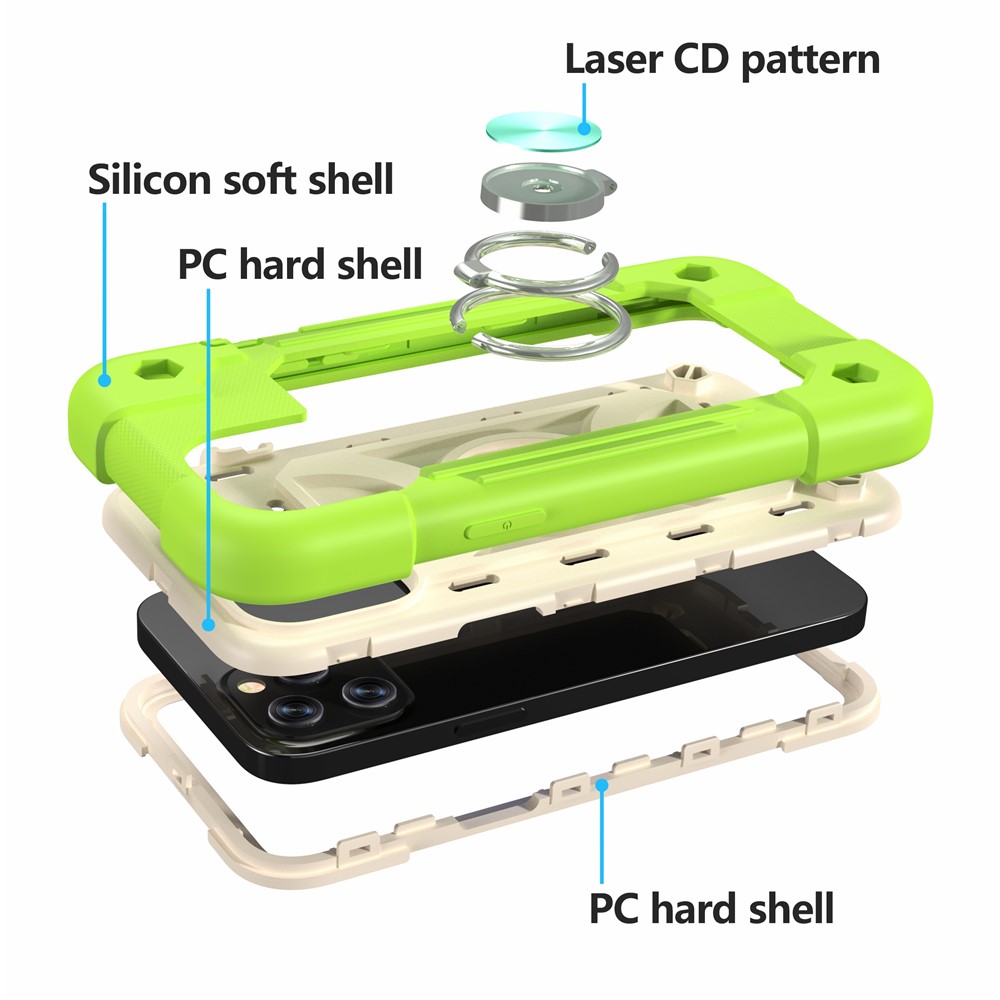 PC + Silicone Phone Case 3-in-1 Built-in Magnetic Metal Plate Anti-Drop Air Cushions Phone Protector for iPhone 12 6.1 inch/12 Pro 6.1 inch - Lime-4