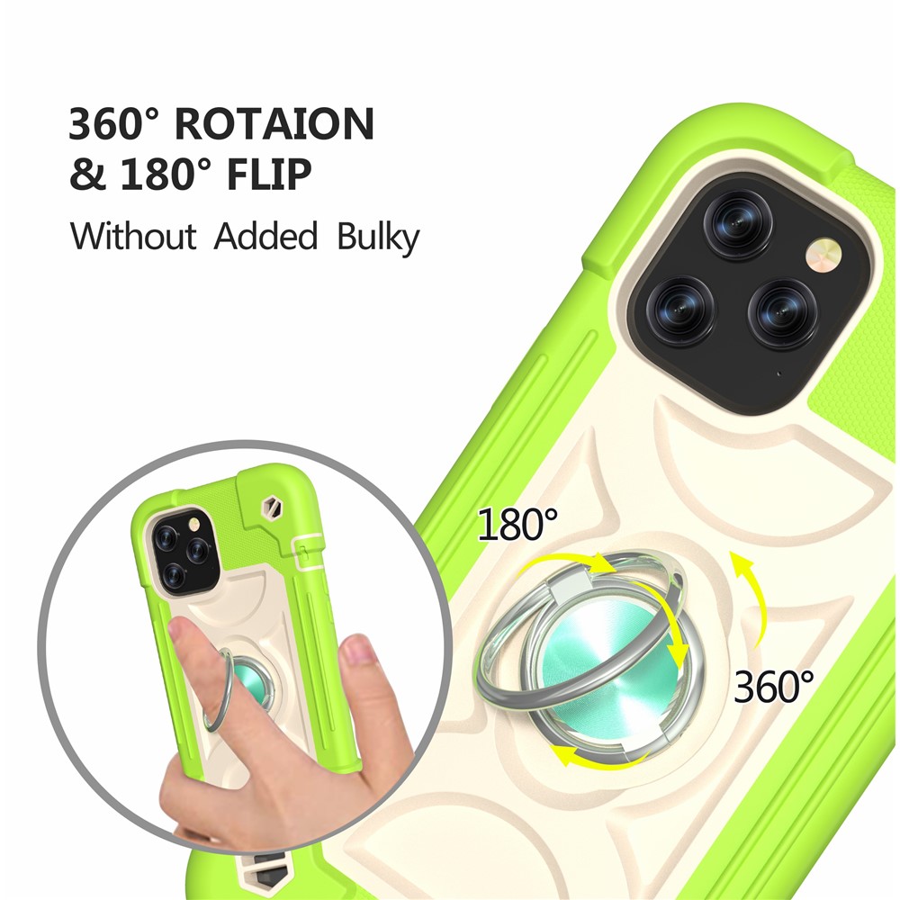 PC + Silicone Phone Case 3-in-1 Built-in Magnetic Metal Plate Anti-Drop Air Cushions Phone Protector for iPhone 12 6.1 inch/12 Pro 6.1 inch - Lime-5