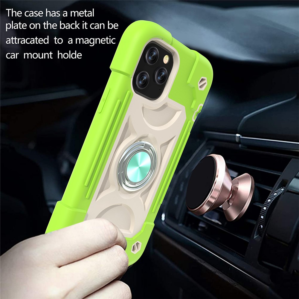 PC + Silicone Phone Case 3-in-1 Built-in Magnetic Metal Plate Anti-Drop Air Cushions Phone Protector for iPhone 12 6.1 inch/12 Pro 6.1 inch - Lime-6