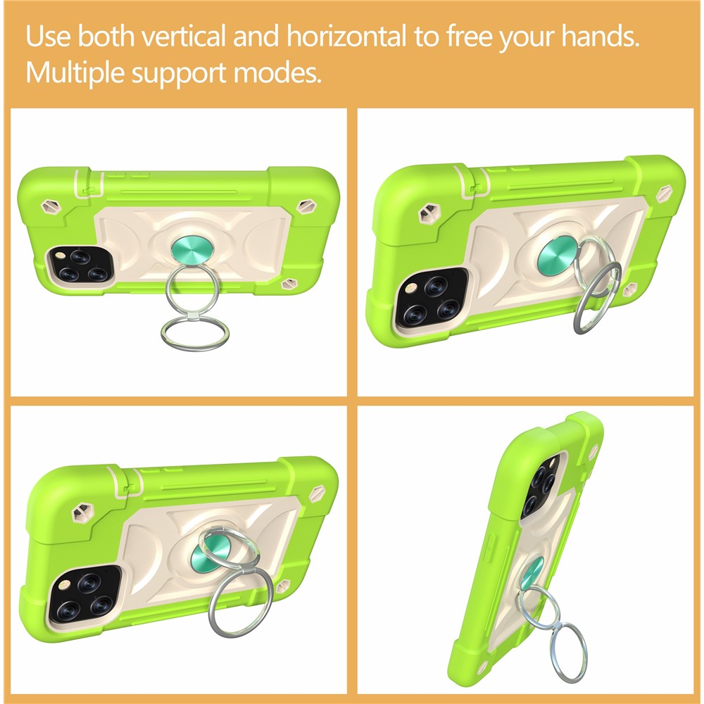 PC + Silicone Phone Case 3-in-1 Built-in Magnetic Metal Plate Anti-Drop Air Cushions Phone Protector for iPhone 12 6.1 inch/12 Pro 6.1 inch - Lime-7