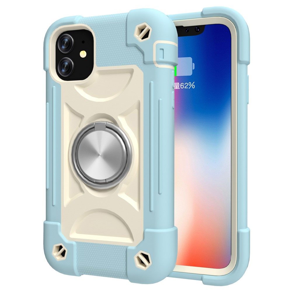 PC + Silicone Phone Case Multi-Color 3-in-1 Built-in Magnetic Metal Plate Drop-Resistant Corner Cushions Phone Protector for iPhone 11 6.1 inch - Ice Blue-1